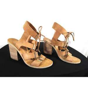 Dolce Vita Whitley Tan Brown Leather High Heel Lace Up Bootie Sandals Women 10